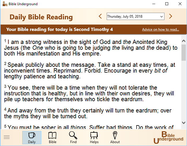 Picture of the Daily Bible Reading tab of Bible Underground