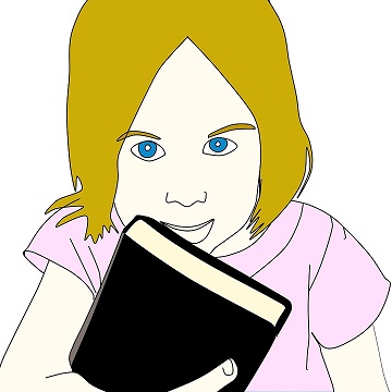 A drawing of a girl with a bible