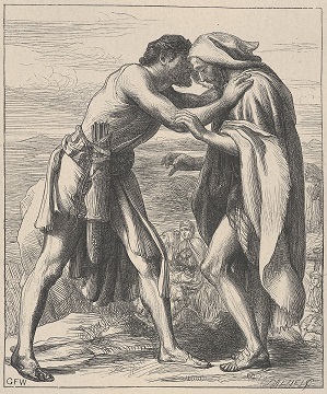 A picture of Jacob and Esau embracing